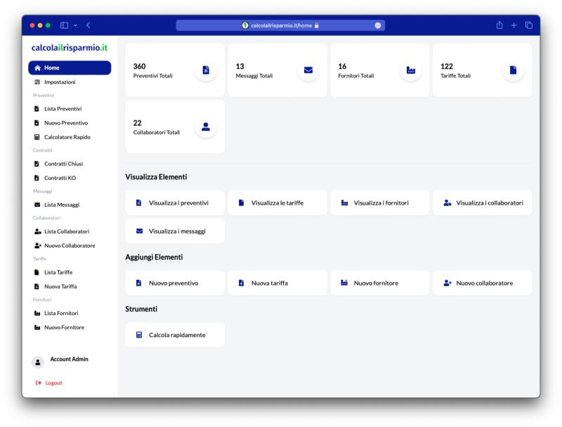 Calcolailrisparmio dashboard